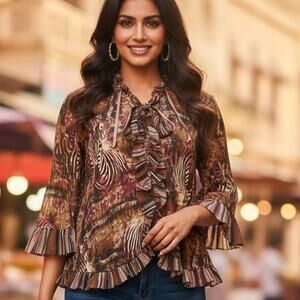 Jaipur Unique Bollywood Style Blouse with Ruffle Collar and Ribbon Details